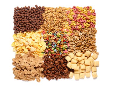 Beyaz arkaplanda farklı tahıllar