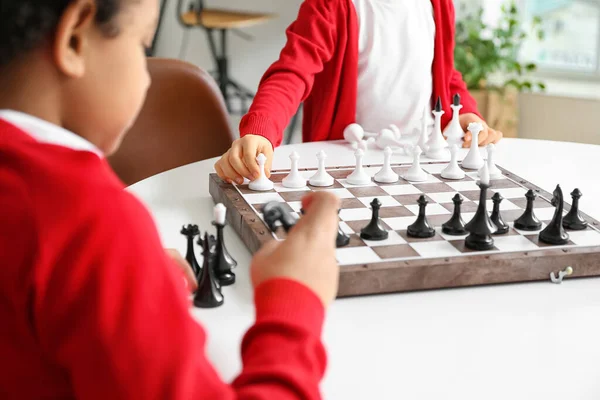 Cute Children Playing Chess Home — Stock Photo, Image