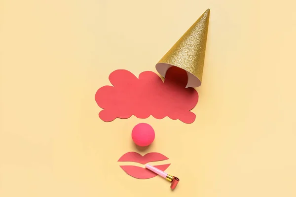 Creative Composition Party Hat Noisemaker Color Background — Stock Photo, Image