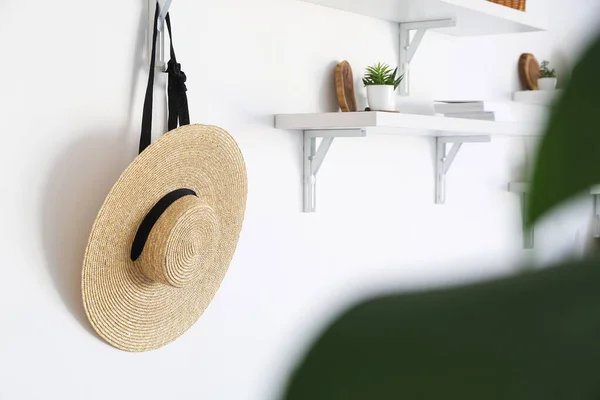 Stylish Hat Shelves Decor Hanging Light Wall — Stock Photo, Image