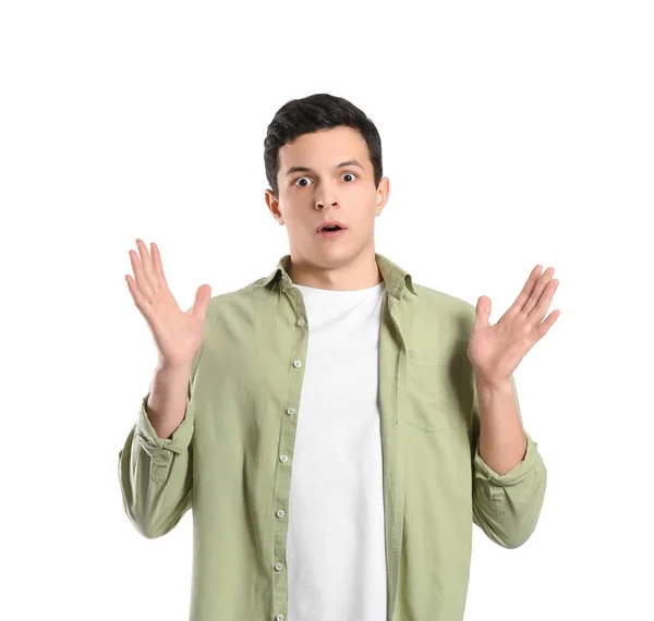 Shocked Young Man White Background — Stock Photo, Image