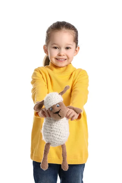 Cute Little Girl Toy White Background — Stock Photo, Image