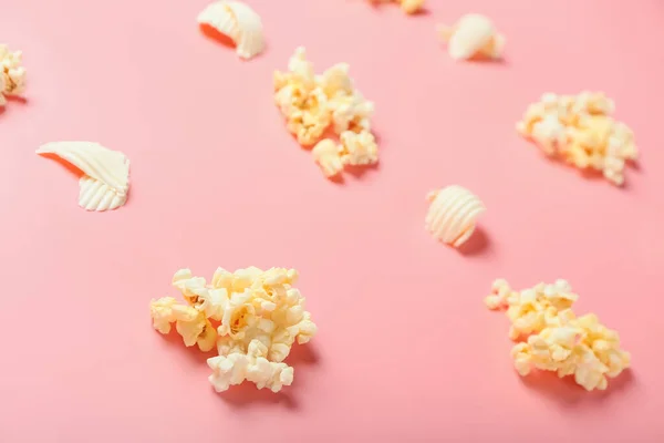 Tasty Popcorn Butter Color Background Closeup — Stock Photo, Image