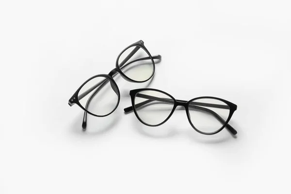 Different Stylish Eyeglasses White Background — Stock Photo, Image