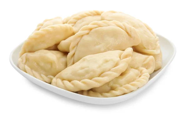 Plate Tasty Dumplings White Background — Stock Photo, Image