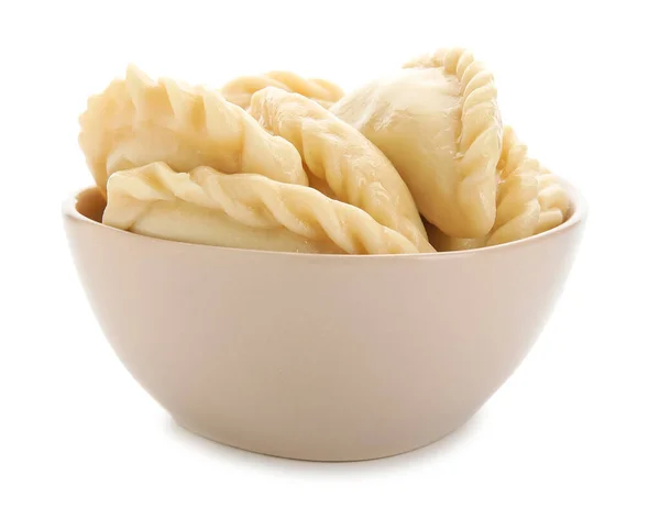 Bowl Tasty Dumplings White Background — Stock Photo, Image