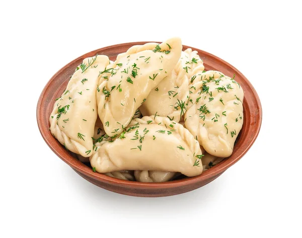 Plate Tasty Dumplings White Background — Stock Photo, Image