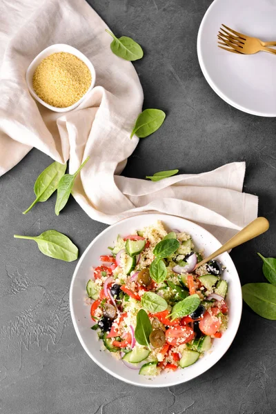 Bowl Couscous Vegetables Dark Background — Stock Photo, Image