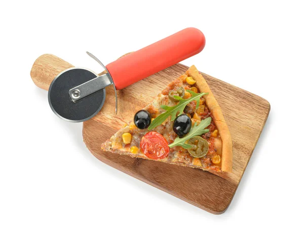 Board Slice Tasty Pizza Cutter White Background — Stock Photo, Image