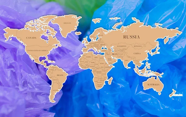 Dünya Haritası Naylon Poşetler Geri Dönüşüm Kavramı — Stok fotoğraf