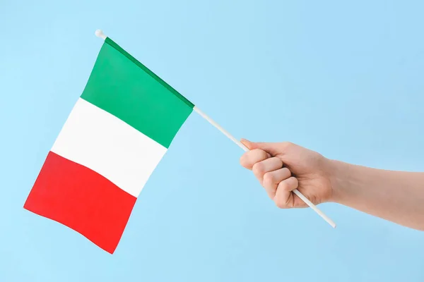 Woman Holding Italian Flag Color Background Closeup — Stock Photo, Image