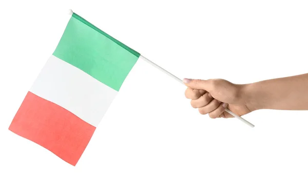 Mujer Sosteniendo Bandera Italiana Sobre Fondo Blanco —  Fotos de Stock