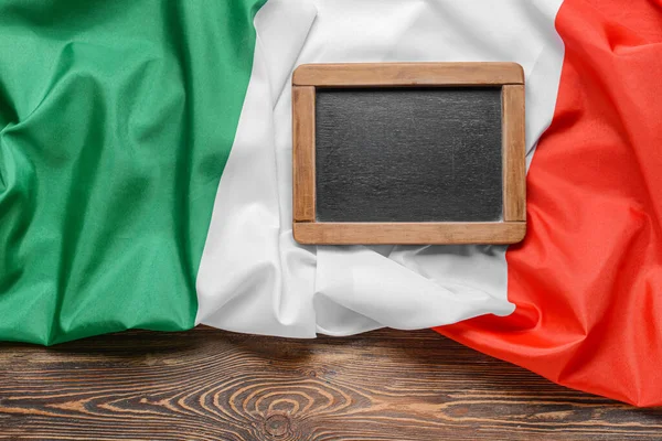 Italian Flag Empty Chalkboard Wooden Background — Stock Photo, Image