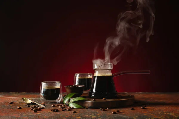 Samenstelling Met Aromatische Turkse Koffie Kleur Achtergrond — Stockfoto
