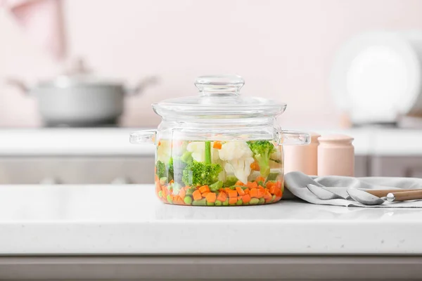 Stylish Cooking Pot Tasty Soup Kitchen Counter — Stock Photo, Image