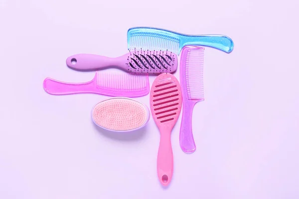Different Brushes Combs Color Background — Stock Photo, Image