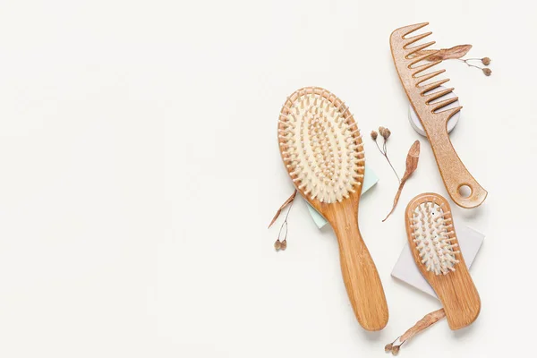 Hair Brushes Comb Color Background — Stock Photo, Image