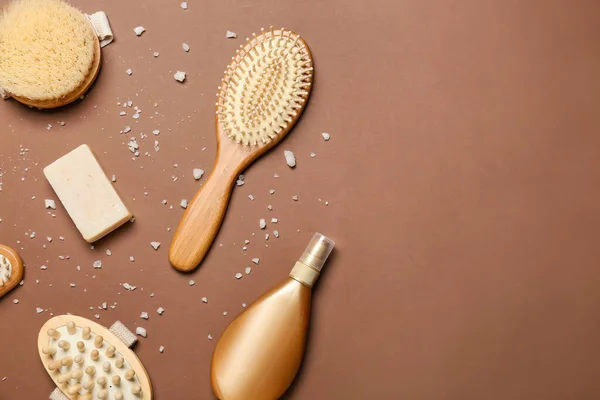 Hair Brush Bath Supplies Color Background — Stock Photo, Image