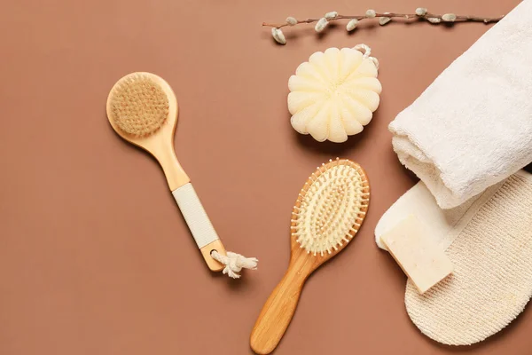 Hair Brush Bath Supplies Color Background — Stock Photo, Image