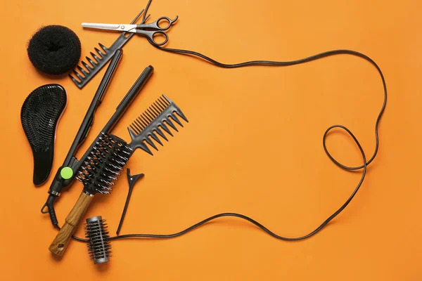 Set Hairdresser Tools Color Background — Stock Photo, Image