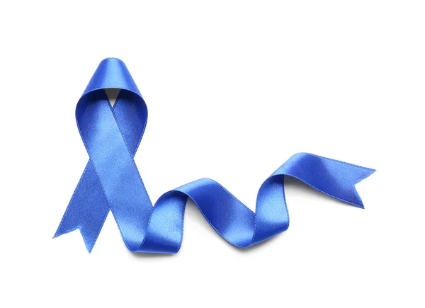Blaues Band Auf Weißem Hintergrund Darmkrebs Konzept — Stockfoto