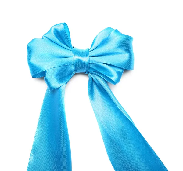 白い背景に青いリボンで作られた美しい弓 — ストック写真