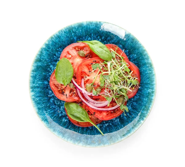 Talerz Smacznym Pomidorowym Carpaccio Białym Tle — Zdjęcie stockowe