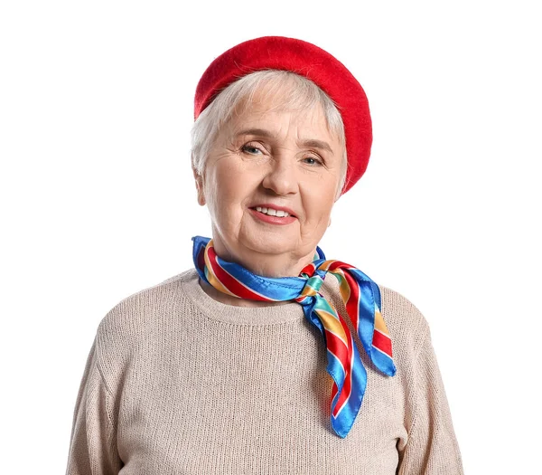 Портрет Элегантной Пожилой Женщины Белом Фоне — стоковое фото