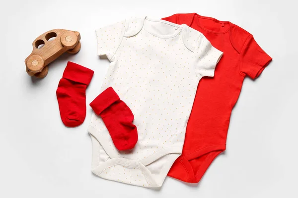 Set Baby Clothes Socks Toy White Background — Stock Photo, Image