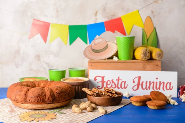 Festa Junina Için Geleneksel Yemek Haziran Festivali Masada — Stok fotoğraf