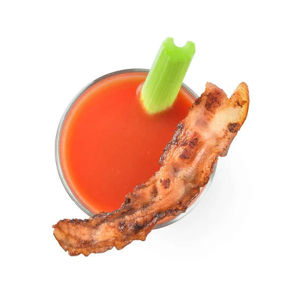 Glass Bloody Mary Cocktail Garnished Bacon White Background — Stock Photo, Image
