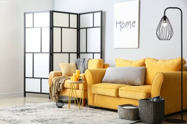 Rahat kanepesi olan şık bir oturma odası.