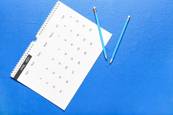 Flip Paper Calendar Pencils Color Background — Stock Photo, Image