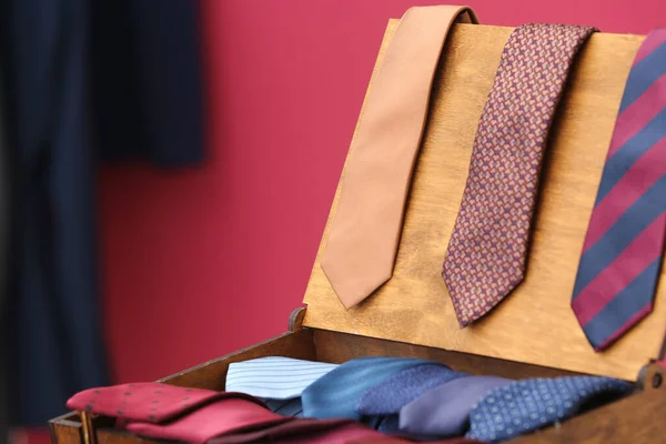 Box Stylish Neckties Closeup — Stock Photo, Image