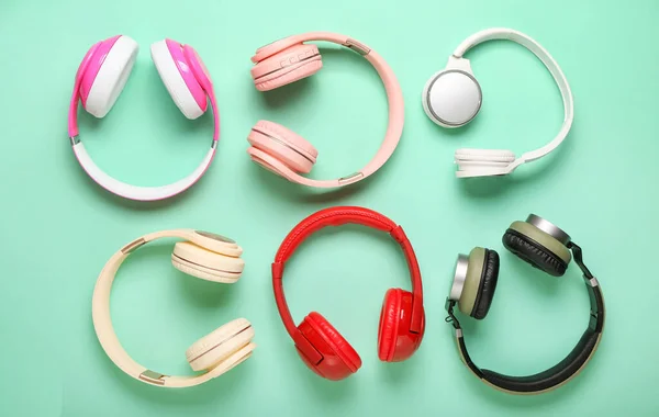 Different Headphones Color Background — Stock Photo, Image