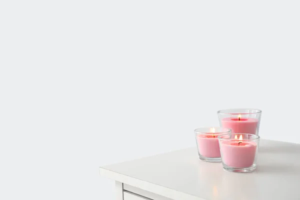 Burning Candles Shelf Light Wall — Stock Photo, Image