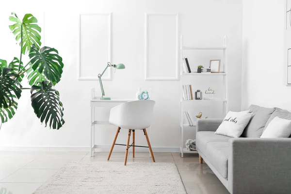 Intérieur Chambre Élégante Avec Lieu Travail Moderne — Photo