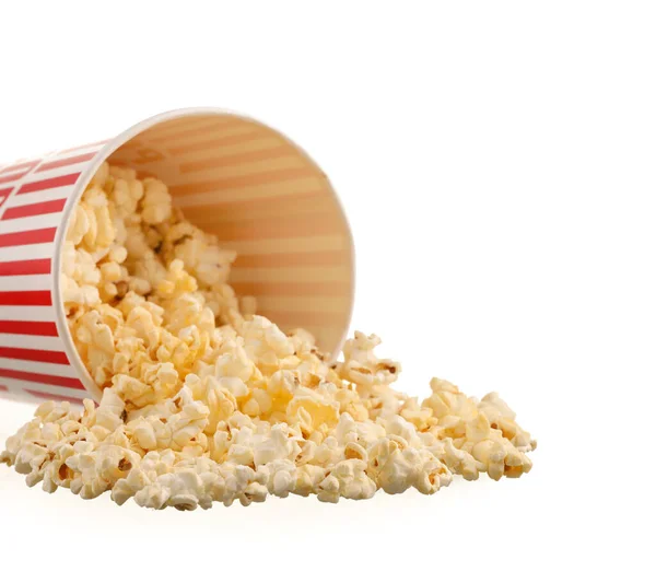 Bucket Tasty Popcorn White Background — Stock Photo, Image