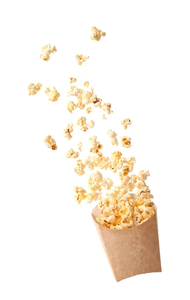 Paper Bag Tasty Popcorn White Background — Stock Photo, Image