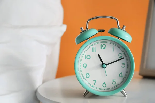 Alarm Clock Bedside Table Closeup — Stock Photo, Image