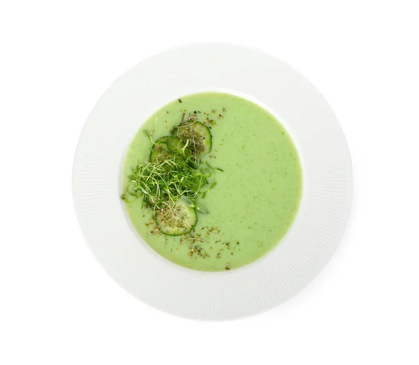Plate Green Gazpacho White Background — Stock Photo, Image