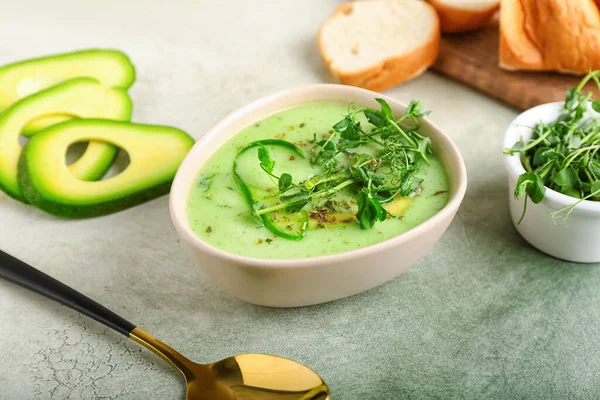 Bowl Green Gazpacho Ingredients Color Background — Stock Photo, Image