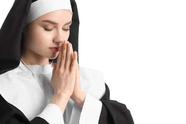 Young Praying Nun White Background — Stock Photo, Image