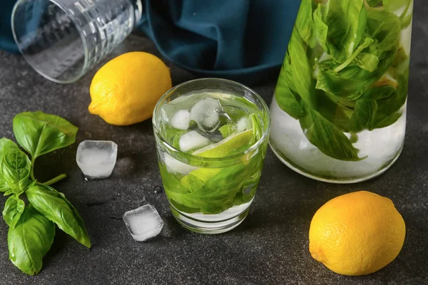 Glass Lemonade Basil Dark Background — Stock Photo, Image