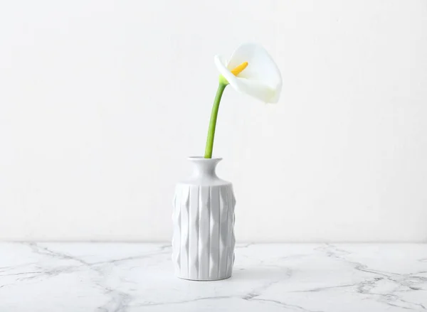 Vase Mit Schöner Calla Lilie Auf Hellem Hintergrund — Stockfoto