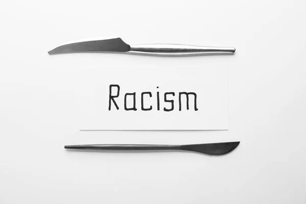 Paper Piece Word Racism Knives White Background — Stock Photo, Image