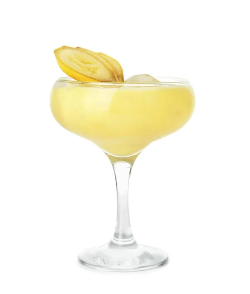 Glass Tasty Banana Daiquiri Cocktail White Background — Stock Photo, Image