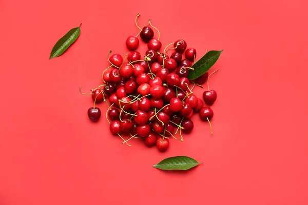 Heap Tasty Ripe Cherry Color Background — Stock Photo, Image