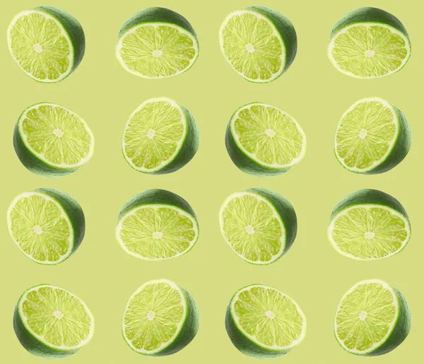 Halves Fresh Limes Green Background — Stock Photo, Image