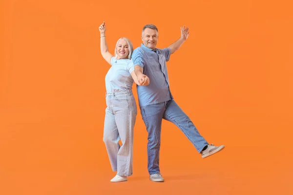 Dancing Mature Couple Color Background — Stock Photo, Image